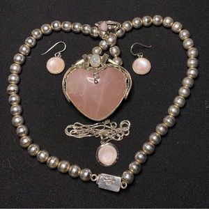 Rose Quartz TAXCO jewelry set: necklaces and earrings